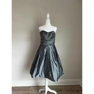 Watters&Watters  Silver Strapless Taffeta Empire Dress Women 10 *Excellent*